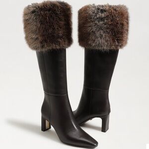 Sam Edelman wide calf Sylvia cozy brown leather  with  Fur Cuff